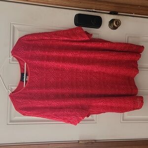 Lace blouse with tank shell underneath, 5X, Maggie Barnes, Red w/ silver accents